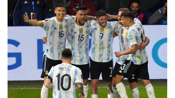Festejo de gol de Argentina.