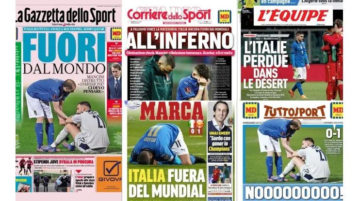 Las portadas de los medios tras la eliminación de Italia.