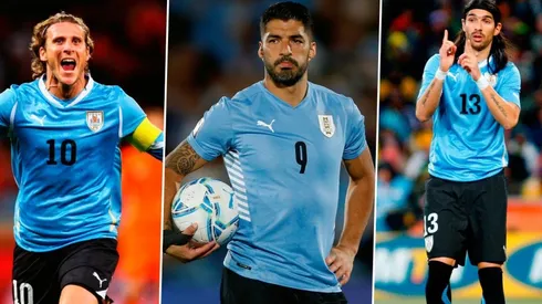 Diego Forlán, Luis Suárez y Sebastián Abreu.