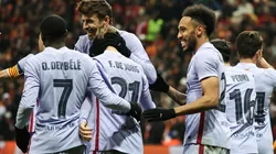 El festejo de Barcelona por el gol de Aubameyang ante Galatasaray.