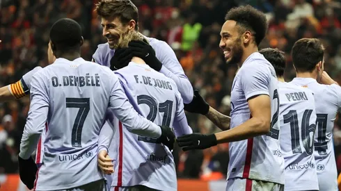 El festejo de Barcelona por el gol de Aubameyang ante Galatasaray.