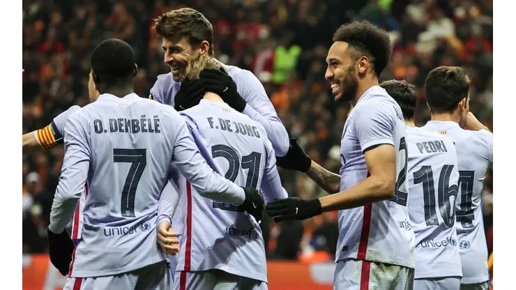 El festejo de Barcelona por el gol de Aubameyang ante Galatasaray.