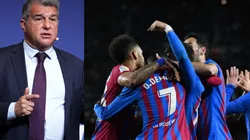 Joan Laporta y los jugadores del Barcelona.