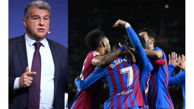 Joan Laporta y los jugadores del Barcelona.