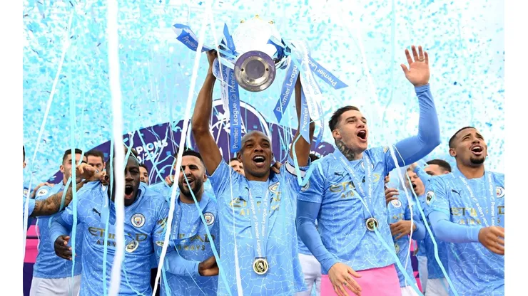 Manchester City en la celebración de la última Premier League.