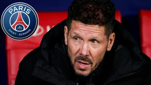 Diego Simeone y escudo del PSG.