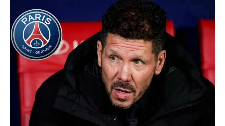 Diego Simeone y escudo del PSG.