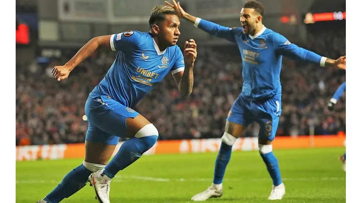 Festejo de gol de Rangers por Alfredo Morelos.