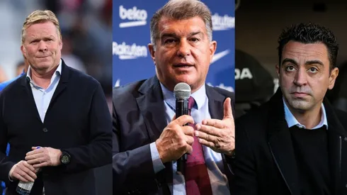 Ronald Koeman, Joan Laporta y Xavi Hernández.
