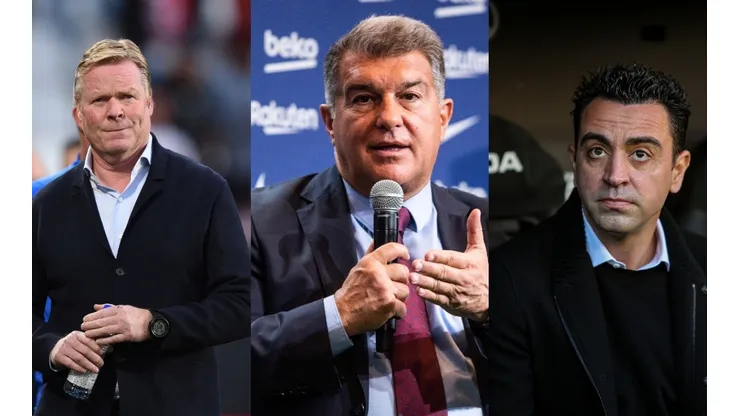 Ronald Koeman, Joan Laporta y Xavi Hernández.