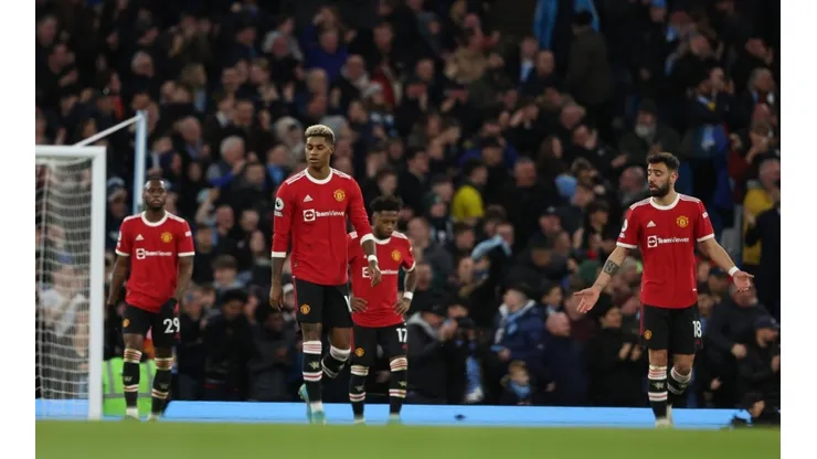 Jugadores del Manchester United anoche.
