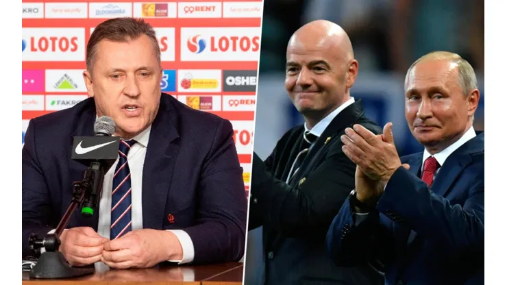 Cezary Kulesza, Gianni Infantino y Vladimir Putin