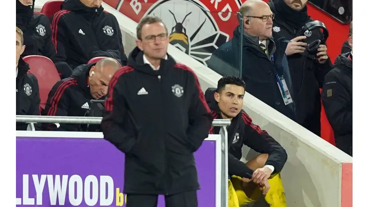 Cristiano Ronaldo y Ralf Rangnick tras el escándalo de Brentford.