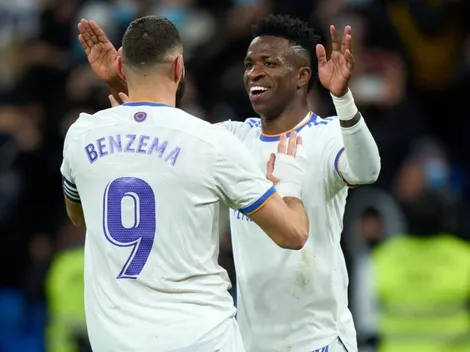 Con polémica, el Madrid golea a Valencia con dobletes de Vinicius y Benzema