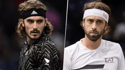 Stefanos Tsitsipas vs. Nikoloz Basilashvili por la ATP Cup. (Fotos: Getty Images)