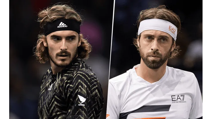Stefanos Tsitsipas vs. Nikoloz Basilashvili por la ATP Cup. (Fotos: Getty Images)