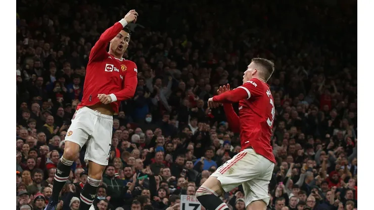 Cristiano Ronaldo celebrando el tercer gol de Manchester United.
