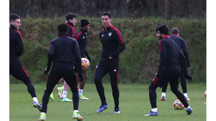 Cristiano Ronaldo en entrenamiento con Manchester United.