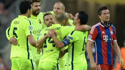 Jugadores del Barcelona en Múnich contra Bayern en 2015.