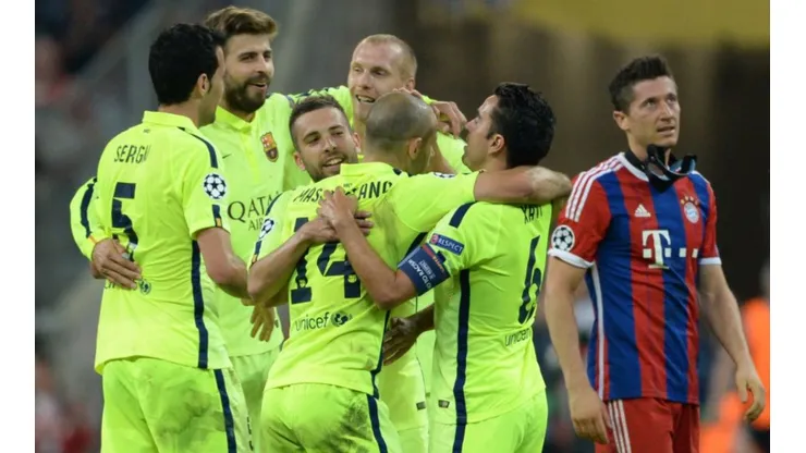 Jugadores del Barcelona en Múnich contra Bayern en 2015.