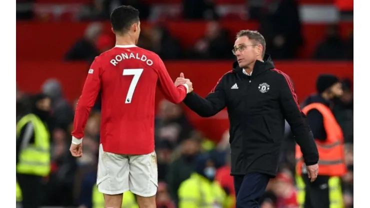 Cristiano Ronaldo y Ralf Rangnick en un encuentro del Manchester United.