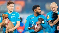 Jugadores de Zenit con los cachorros.