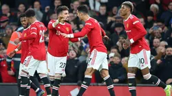 Festejo de gol de Manchester United.