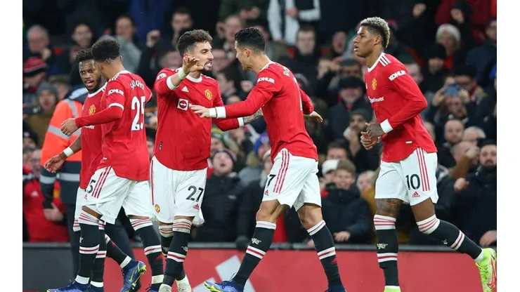 Festejo de gol de Manchester United.