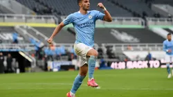 Ferrán Torres celebra uno de sus goles en Manchester City.