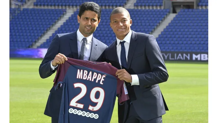 Nasser Al-Khelaifi y Kylian Mbappé en PSG.