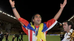 Radamel Falcao festejando uno de sus títulos con Atlético de Madrid.
