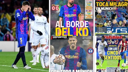 Algunas de las portadas tras el empate de Barcelona anoche por la Champions.