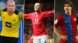 Erling Haaland, Wayne Rooney y Lionel Messi.