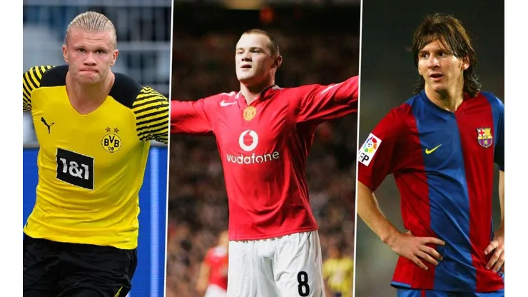 Erling Haaland, Wayne Rooney y Lionel Messi.