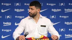 Agüero en presentación en Barcelona.