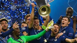 Jugadores del Chelsea celebran la UEFA Champions League.