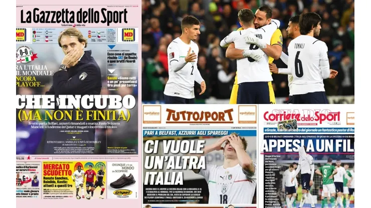Portadas de la prensa italiana tras el empate de anoche ante Irlanda del Norte.