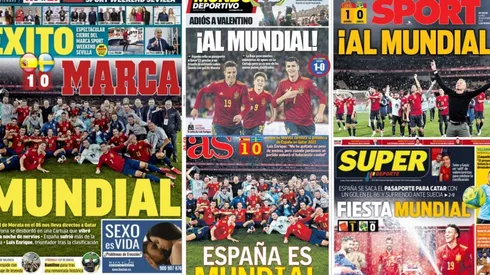 Las portadas de los principales medios deportivos tras la clasificación de España a Qatar 2022.