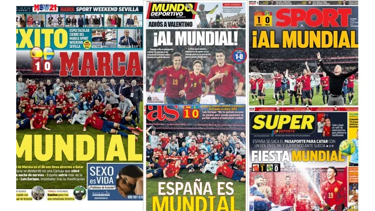 Las portadas de los principales medios deportivos tras la clasificación de España a Qatar 2022.