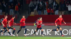 Jugadores de España celebran el gol de Álvaro Morata.