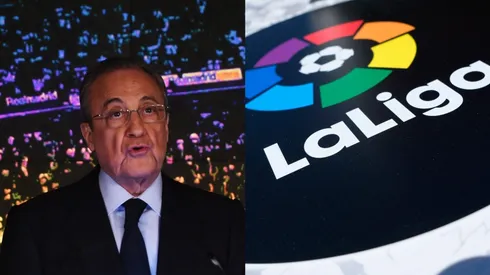 Florentino Pérez y el logo de LaLiga.