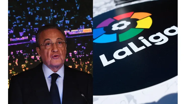 Florentino Pérez y el logo de LaLiga.