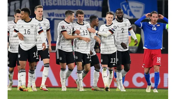 Festejo de gol de Alemania.