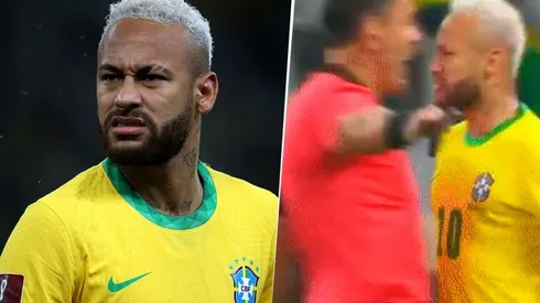 Neymar en acción con el juez Tobar.