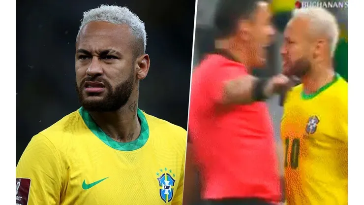 Neymar en acción con el juez Tobar.
