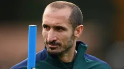 Giorgio Chiellini en un entrenamiento con Italia.