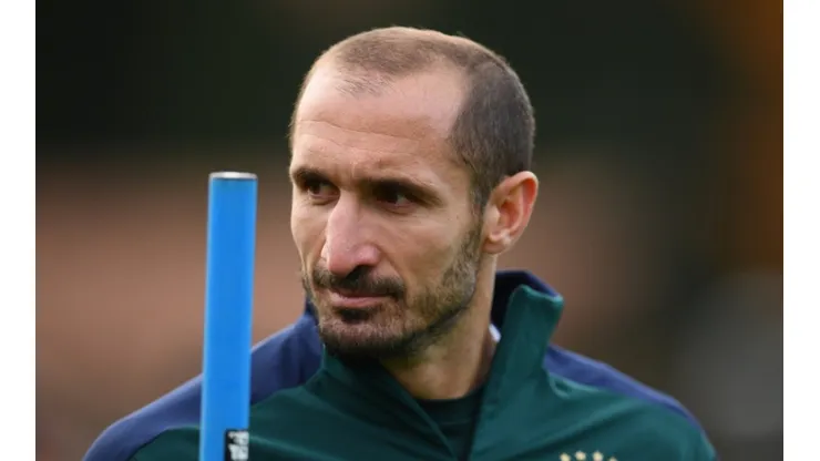 Giorgio Chiellini en un entrenamiento con Italia.