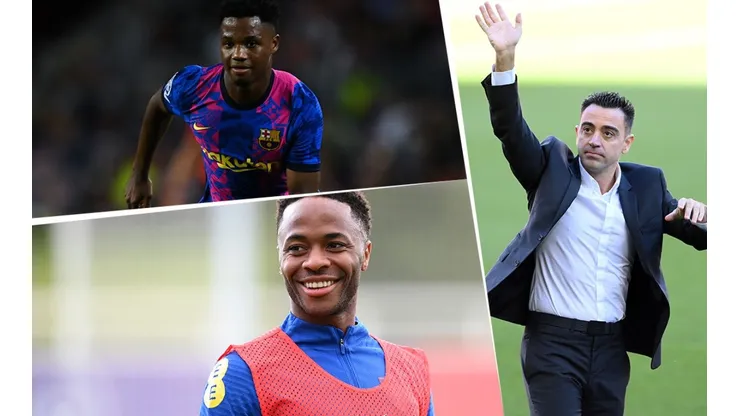 Ansu Fati, Xavi Hernandez y Raheem Sterling.