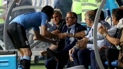 Cavani y Tabárez en el Mundial de Rusia 2018.