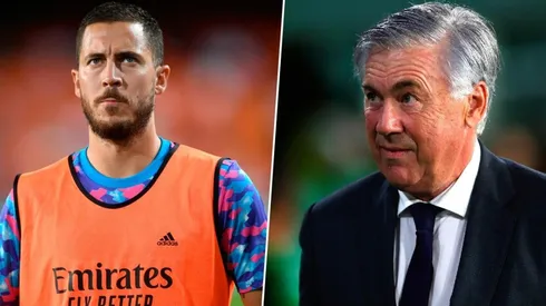 Eden Hazard y Carlo Ancelotti.